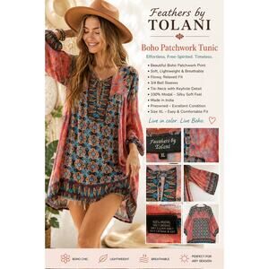 Feathers By Tolani XL 100% Modal Boho Tunic Patchwork Festival Blouse